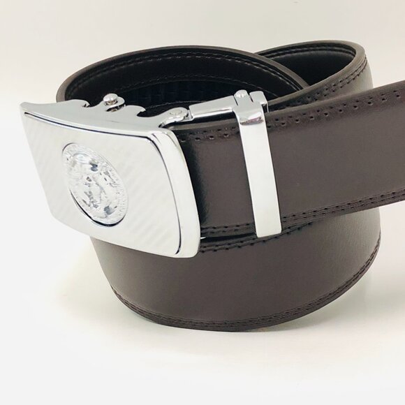Dark Coffee Belt Automatic Buckle Slide Belts Strep Leather Fit All Classic New‎ - Picture 2 of 3